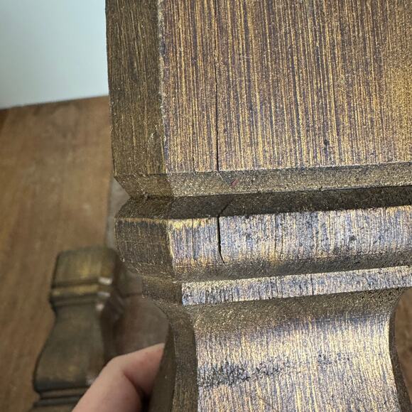 Pair Vintage Salvage Solid Wood Gold Distressed Table Stool Legs 13 inch - Picture 6 of 14